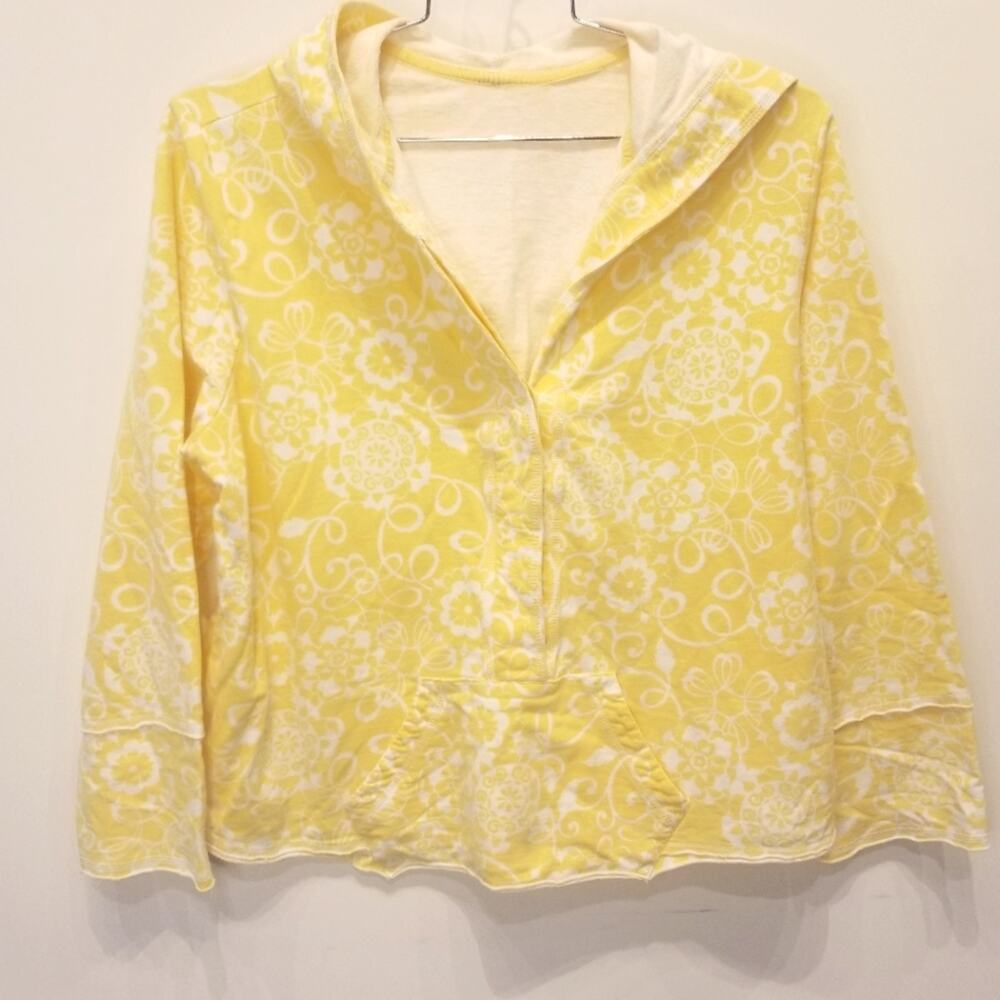 Yellow Cotton Hooded Yellow and White Pullover Sweatshirt Comfortable Size‎ XL
